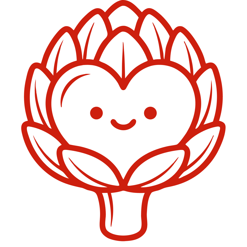 Sign of Studio Artičoka d.o.o. - a stylized illustration of an artichoke with a smiley face in a heart shaped body
